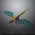 Colorful Fantasy Pterosaur Creature With Blue Wings Yellow Spiked Tail And Red Head Design