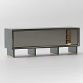 Sleek Modern Entryway Console Cabinet In Gray With Black Trim And Gold Accents