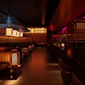 Cozy Bar Interior Design With Warm Pendant Lights Wooden Dividers And Seating Areas