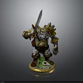 Detailed 3D Warrior Model Holding Sword With Armor Green Grass Base And Golden Edges