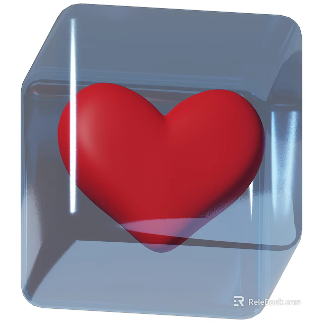 Elegant Red Heart Decorative Ornament Set With Transparent Cube Container 3d model 