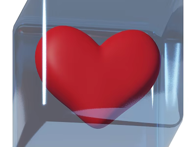 Elegant Red Heart Decorative Ornament Set With Transparent Cube Container 3d model