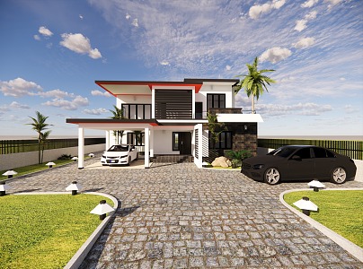 Style single-family villa with double-layer flat roof 3d model