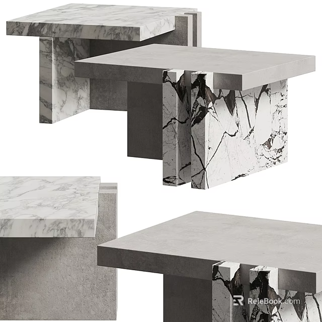 Elegant Modern Coffee Table With Marble Surface And Unique Geometric Base Design 3d model 