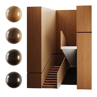 Modern Wooden Staircase Interior Design With Brown Color Tones And Handrail 3d model