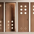 Brown Wooden Hinged Doors With Circular Hole Design For Interior Use 3d model