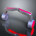 Contemporary Silver Metallic Structure Featuring Red Glowing Elements And Circular Bases With Reflective Surface