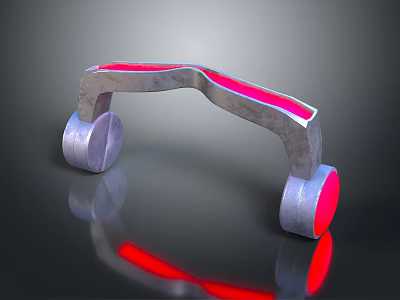 Contemporary Silver Metallic Structure Featuring Red Glowing Elements And Circular Bases With Reflective Surface 3d model