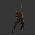 Epic Game Movie Character In Decorative Armor With Antler Helmet Holding Long Sword Green Trim