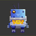 3D Cartoon Blue Robot Character With Mechanical Arms Antenna Yellow Face And Orange Eyes