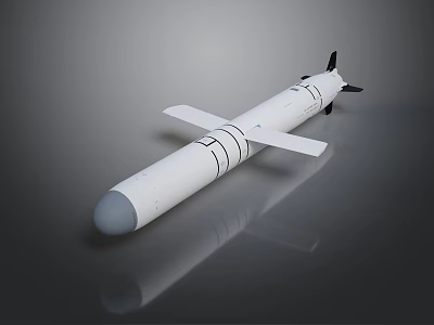 Sleek White Missile Weapon Design Featuring Aerodynamic Body And Tail Fins 3d model