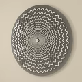 Circular Wall Decor with Gray Background and White Zigzag Radiating Patterns in Concentric Design