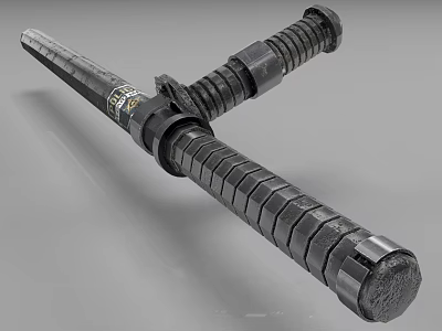 Double Handle Weapon with Textured Grips Long Blade and Metal Construction 3d model