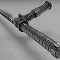 Double Handle Weapon with Textured Grips Long Blade and Metal Construction