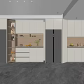 Modern Kitchen With Built in Wine Cabinet White Cabinets LED Lighting And Fruits