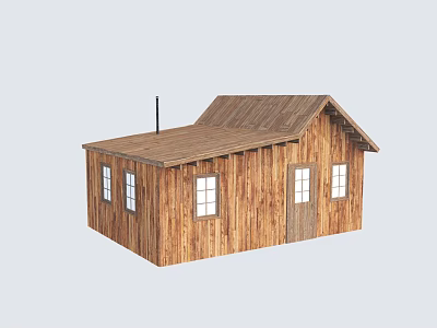 Wooden Cabin Exterior With Sloped Roof Multiple Windows And Wooden Door 3d model
