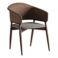 Elegant Round Dining Table With Black Marble Top Golden Veins And Brown Upholstered Chairs