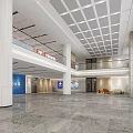 Spacious Government Service Hall Interior Featuring Columns Service Windows And Bright Lighting