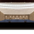 Modern Conference Room With Spacious Seating Stage Large Screen And Ceiling Lights 3d model