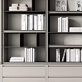 Modern Built-in Bookcase With Multiple Shelves Storage Drawers And Decorative Books