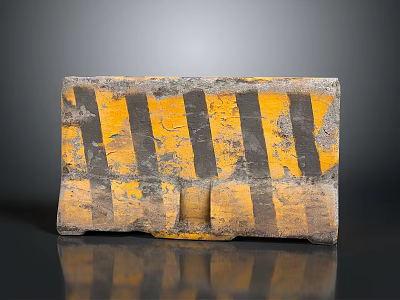 Worn Concrete Traffic Barrier With Yellow And Black Stripes And Textured Surface 3d model