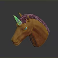 3D Rendered Unicorn Head With Brown Mane And Blue White Spiral Horn