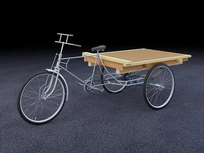 Vintage Style Cargo Tricycle With Wooden Flatbed And Metal Frame 3d model