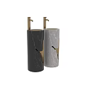 Elegant Black And White Marble Freestanding Washbasin With Brass Faucets And Gold Accents