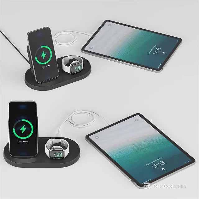 Smartphone Smartwatch And Tablet On Wireless Charging Dock With Charging Status 3d model 