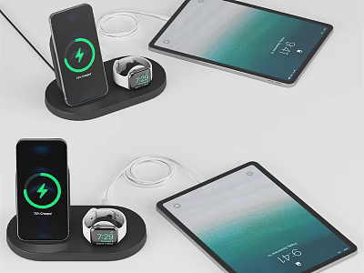 Smartphone Smartwatch And Tablet On Wireless Charging Dock With Charging Status 3d model