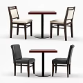 Dining Table Set With Brown Tabletop Black Legs And Beige Gray Chairs 3d model