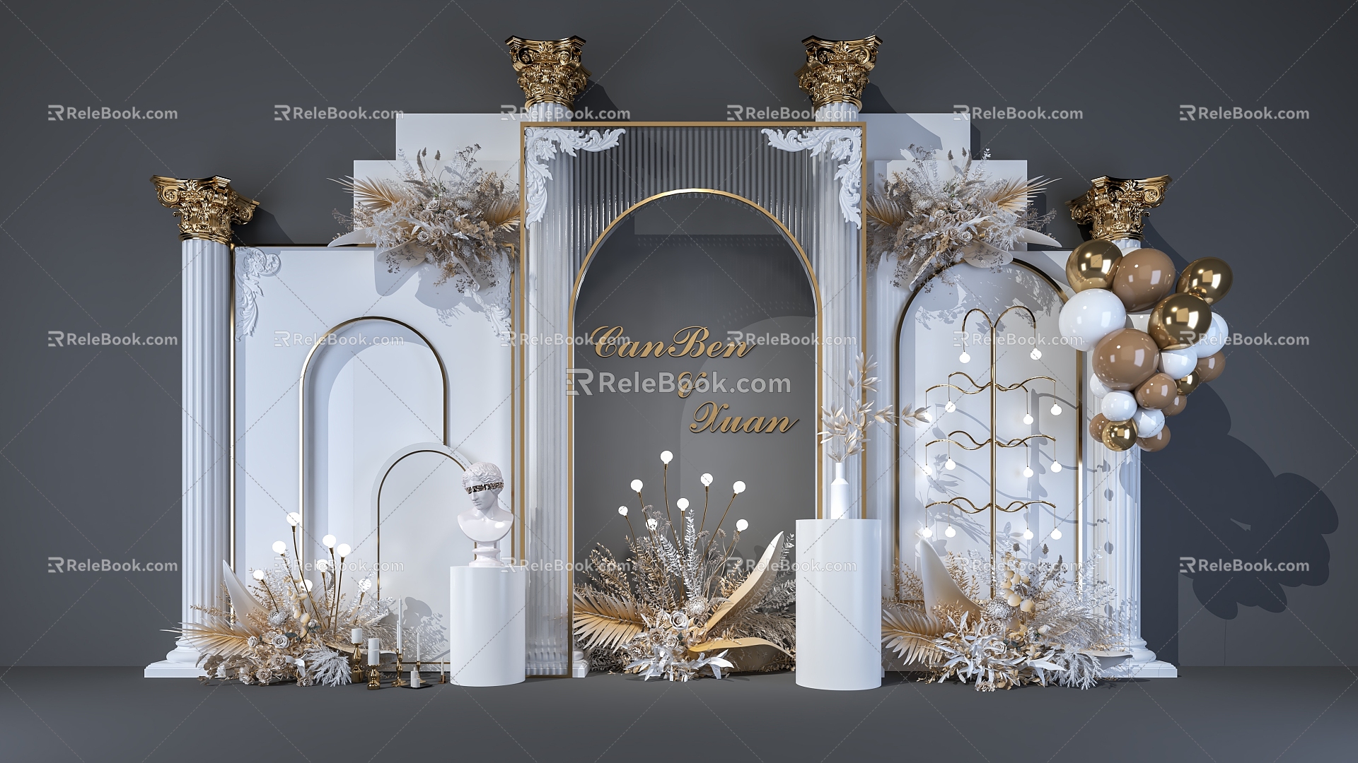 Wedding is called floral landscape European-style construction wedding props clock-in wall image wall 3d model