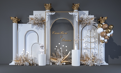 Wedding is called floral landscape European-style construction wedding props clock-in wall image wall 3d model