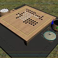 Chess Entertainment Outdoor Go Game with Wooden Board Black and White Stones on Grass Shade