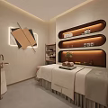 Modern Beauty Salon Interior Design With Arched Shelves Beauty Products Wooden Table Green Plant And Bench