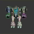 Game Movie Character Robot with Blue Core Mechanical Arms Futuristic Metallic Design and White Legs
