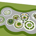 Modern Park Landscape Design With Circular Green Areas Trees And Pathways 3d model