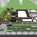 Modern Garden Landscape Design With Trees Greenery Pathways And Pavilion Structures