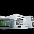 E Junk Exhibition Booth With White Structure Green Plant Wall And Umbrella Display Area