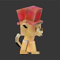 Pixelated Yellow Puppy Wearing Red Hat In 3D Digital Art Style