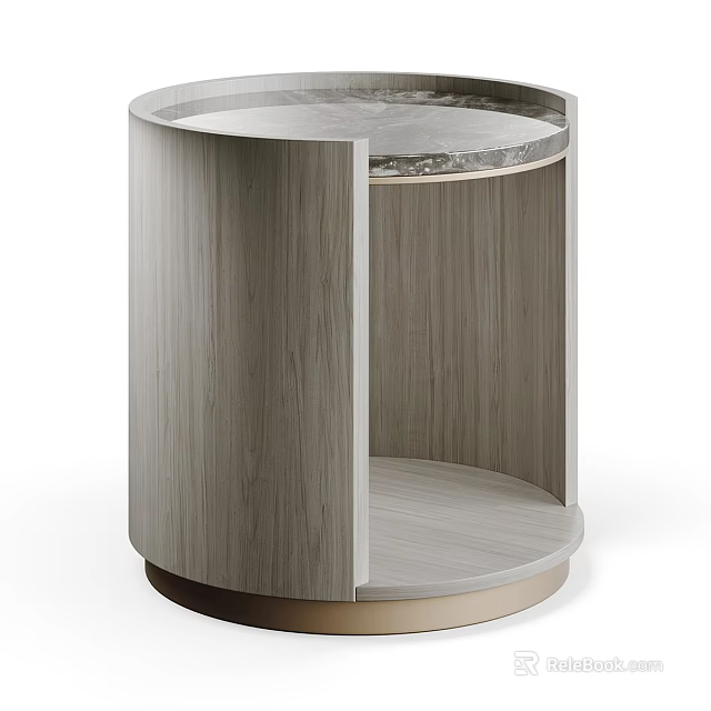 Modern Round Dressing Table With Wooden Frame And Smooth Marble Top Design 3d model