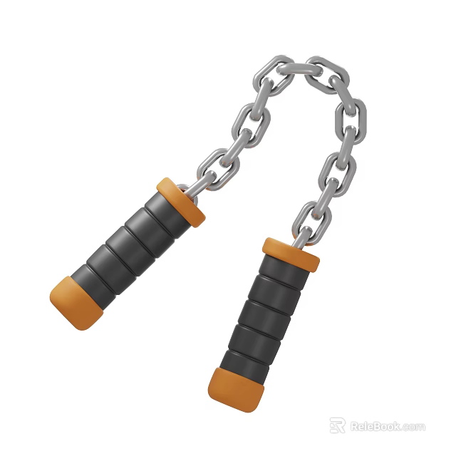 Stylish Decorative Ornament Set with Two Black Handles Orange Ends and Silver Connecting Chain 3d model 