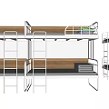 Modern Bunk Bed With Metal Frame Wooden Board Safety Guardrail And Ladder