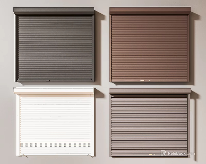 Roller Blinds In Dark Gray Brown White And Light Brown Color Options 3d model