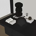 Black Mushroom Shaped Inflatable Decor On Table With Books And Bulb Ornament