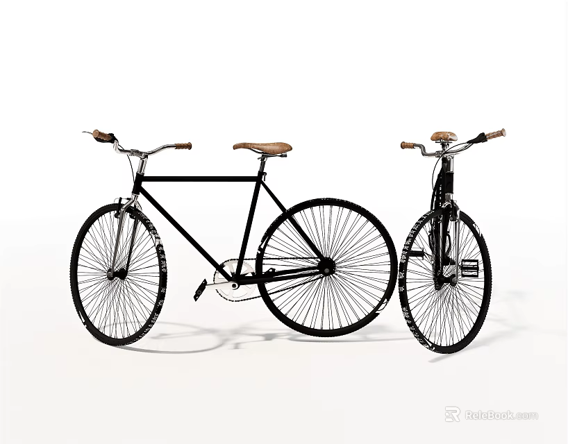 Two Classic Black Bicycles With Wooden Seats And Retro Design Features 3d model 