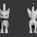 Two White Cat Figurines Standing Side By Side On Dark Surface With Reflections 3d model
