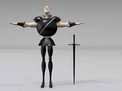 Game and Movie Character 3D Model Wearing Black Armor Bald Head Arms Outstretched With Sword 3d model