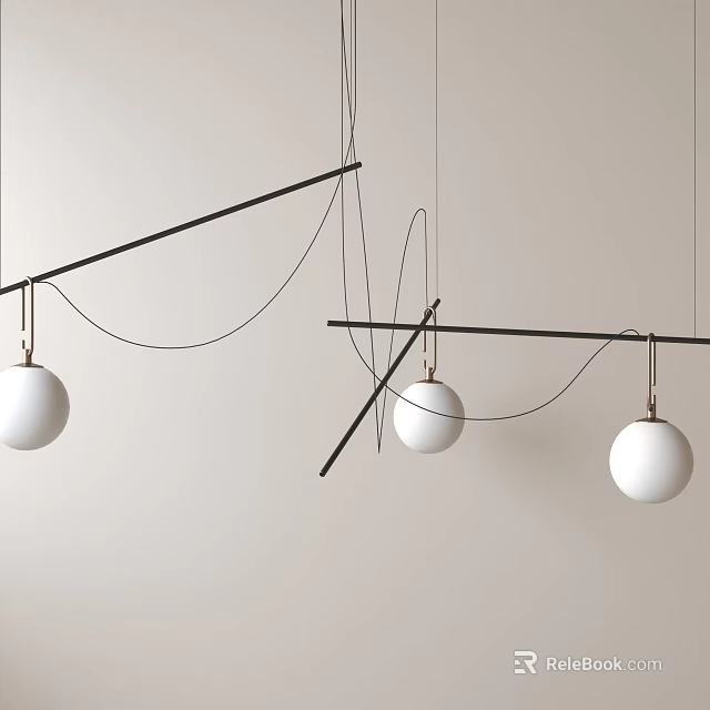 Modern Style Pendant Lights With White Spherical Shades And Black Metal Frames 3d model 