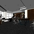 Modern Office Interior With Large Windows Desk Office Chairs Bookshelves And Carpet